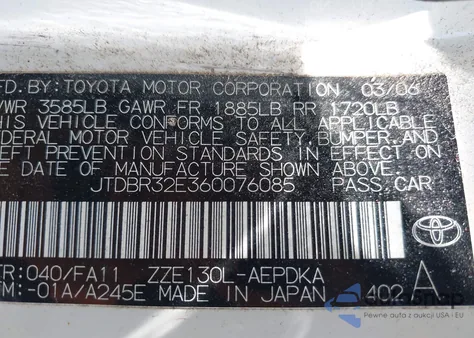 2006 Toyota Corolla Ce from USA, damaged, VIN JTDBR32E360076085